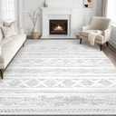 Tortania Area Rug Living Room Rugs - 9x12 Washable Large Soft Neutral Boho Moroccan Bohemian Farmhouse Rug Indoor Floor Carpet for Bedroom Under Dining Table Home Office Decor - Ivory Gray