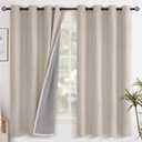 YoungsTex Oatmeal Linen Blackout Curtains for Bedroom 63 Inch Length, Room Darkening Window Drapes Heat Blocking for Living Room Farmhouse Thermal Insulated with Grommet, 2 Panels, 52 X 63 Inch