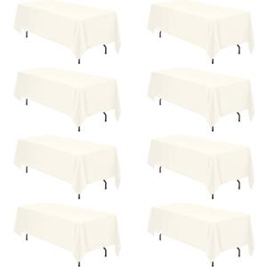 BRILLMAX 8 Pack Ivory Tablecloths 70 x 120 Inch for 6ft & 8ft Rectangle Tables - 150 GSM Polyester Fabric, Universal Fit, Water, Stain & Wrinkle Resistant Cloth Cover for Wedding Reception Banquet