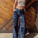 Tankaneo Womens Boyfriend Baggy Jeans Boho Wide Leg High Waist Denim Pants (Dark Blue), Size: 10