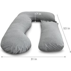 Pharmedoc Replacement Pregnancy Pillow Cover for U Shape Body Pillow with Removable Extension Jersey Cover, Gray Only