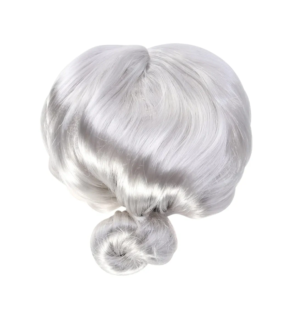 Old Lady Wig Grandma Grey Bun Hairstyle Accessory for Halloween and Christmas Cosplay Comfortable Wig for Women and Boys and Girls