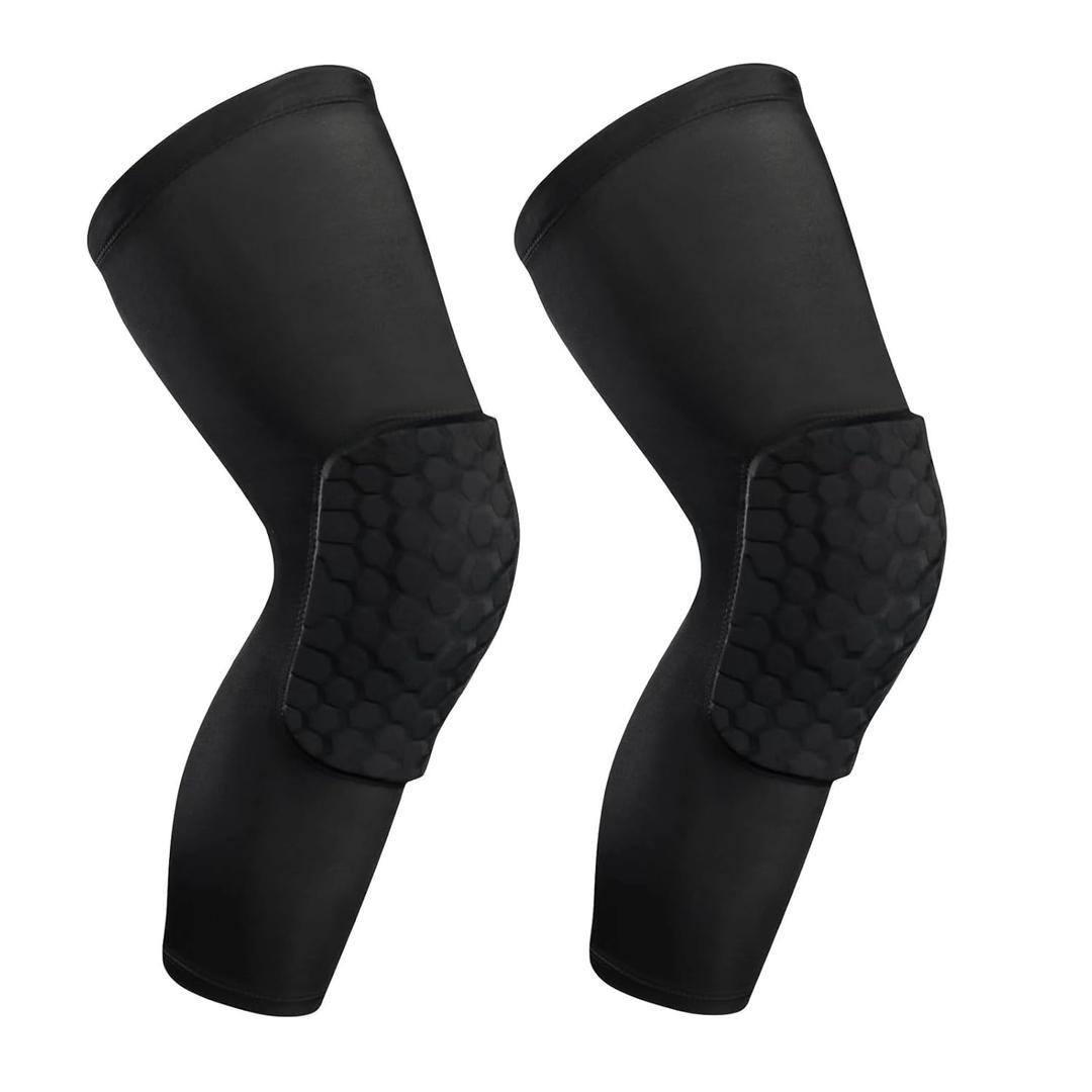 2 Pack Basketball Knee Pads Sleeves, Honeycomb Anti Collision Knee Pads Leg Compression Sleeves, Outdoor Sports Sleeves for Skating Wrestling Soccer Football Volleyball (Black, Medium)