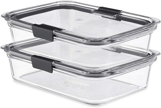Rubbermaid Brilliance Glass Food Storage Containers, 8 Cup, Set of 2, BPAFree, LeakProof, Clear