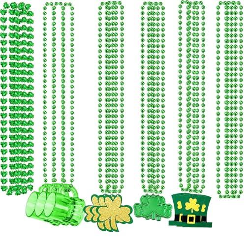 Zonlianxin 42PCS St. Patrick's Day Shamrock Necklace Clover Green Bead Party Favors Novelty St Patrick's Day Shot Glasses Bead Necklaces Irish Beer Decorations Supplies