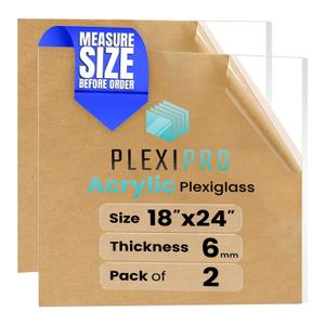 18"x24" (1.5ft x 2ft), 1/4" (6mm),2-Pack Acrylic Plexiglass Sheets