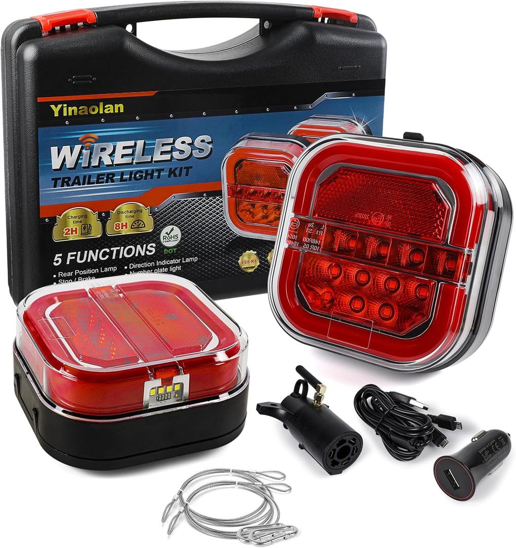 Yinaolan Magnetic Wireless LED Trailer Rear Lights Kit, Wireless Trailer Lights for Towing, 2PCS Rechargeable Universal LED Tail Light Kit for Tow Truck Trailers, Caravans, Campers, RVs, Vans, Boats Yinaolan Magnetic Wireless LED Trailer Rear Lights Kit, Wireless Trailer Lights for Towing, 2PCS Rechargeable Universal LED Tail Light Kit for Tow Truck Trailers, Caravans, Campers, RVs, Vans, Boats