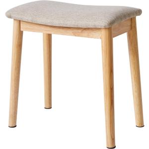IBUYKE Saddle Cushion Vanity Stool Chair, Foot Rest Stool with Solid Wood Legs, Modern Vanity Bench Ottoman for Piano, Upholstered Seat for Bedroom, Entryway, Wooden Legs&Light Linen WBD007NY