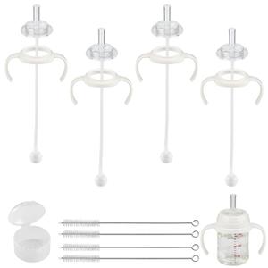 Straw Cup Soft Spout Conversion Kit for Pigeon Baby Bottle, Toddler Transition Kit with Silicone Straw Top Nipple, Weighted Straw, Bottle Handle, Cleaning Brush, 4 Pack, 8m+