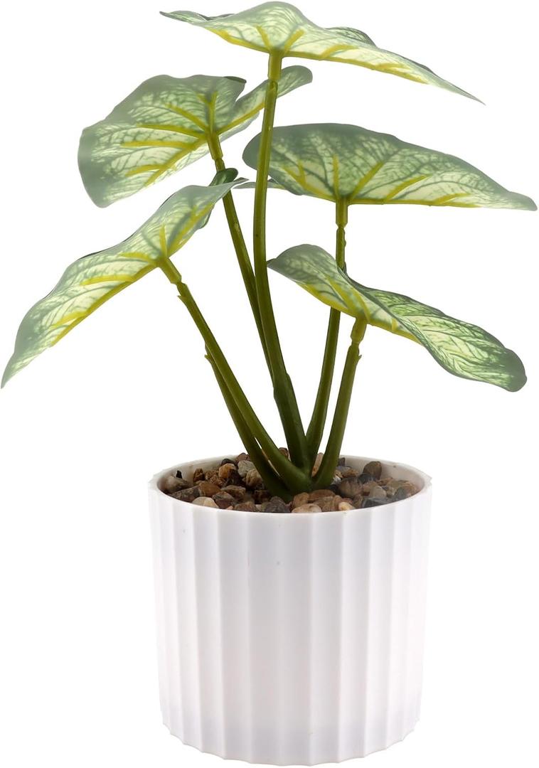 Faux Plant Decor Artificial Greenery Leaf Small Potted Plastic Vase for Home Bathroom Table Centerpieces Office Ledge Shelf Desk