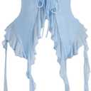 WDIRARA Women's 3D Flower Tie Front Ruffle Trim Halter Top Tie Backless Camisole (Blue, S)