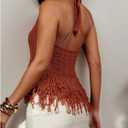 SweatyRocks Women's Boho Fringe Halter Tops Sleeveless Open Back Summer Knit Crochet Tank Top (Brown, M)