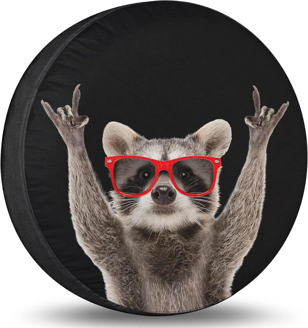 Spare Tire Cover Raccoon Wheel Tire Cover Waterproof Sun Protection Universal Fit for Trailers Rv SUV Truck Camper Travel 14 Inch