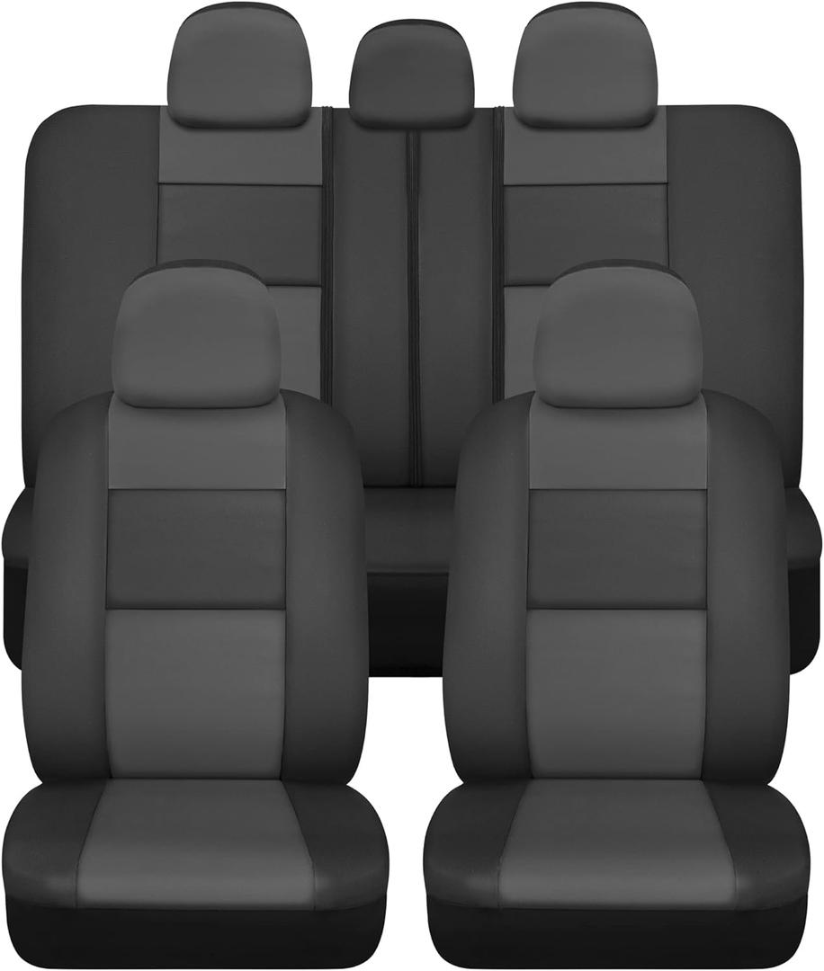 BDk Faux Leather Car Seat Cover Full Set - Front & Rear Split Bench Charcoal Seat Covers For SUV & Truck Seat Covers, Airbag Compatible - Protective Seat Covers for Car Seats & Car Accessories BDk Faux Leather Car Seat Cover Full Set - Front & Rear Split Bench Charcoal Seat Covers For SUV & Truck Seat Covers, Airbag Compatible - Protective Seat Covers for Car Seats & Car Accessories