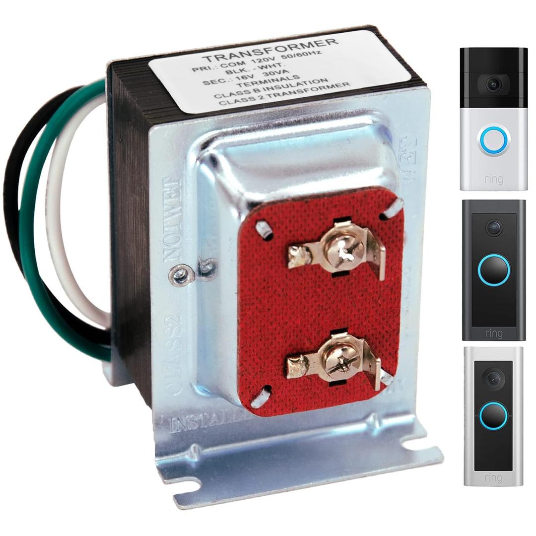Doorbell Transformer for Ring Video Doorbell, 16v 30va Hardwired Doorbell Chime Transformer Power Supply, Compatible with Ring, Nest Hello, Wyze and Eufy Video Doorbells