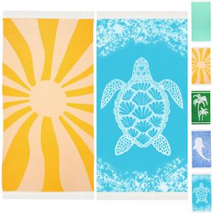 2 Packs Turkish Beach Towels Vacation Essentials Quick Dry Sand Free Soft Absorbent Adult Oversized Bath Pool Swim Long Lightweight Thin Fast Drying Over The Chair Towel Sand Sunshine and Turtle (72 x 36 inch)