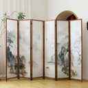 6 Panel Room Divider Folding Privacy Screen,5.6 FT Tall Double Faced Panel Screen,Blackout Panel Divider for Room Seperation,Plain Landscape