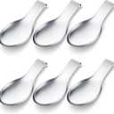Nuanchu 6 Pcs Stainless Steel Spoon Rest Spatula Ladle Holder Spoon for Stove Top Heavy Duty Spatula Holder for Countertop Dishwasher Safe Utensil Rest for Kitchen, 3.8 x 9.6" (Silver)