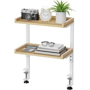 ARTGIFTREE Clamp On Desk Shelf 2Tier, 12.5 inch Wood Shelving Unit for Office Desk/Gaming Accessories, Tabletop Book Storage Rack, Shelf for Top & Under of Desk, Natural