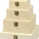 Unfinished Wood Square Box Set of 5 Unpainted Wooden Nesting Box set for Crafts Painting Burning