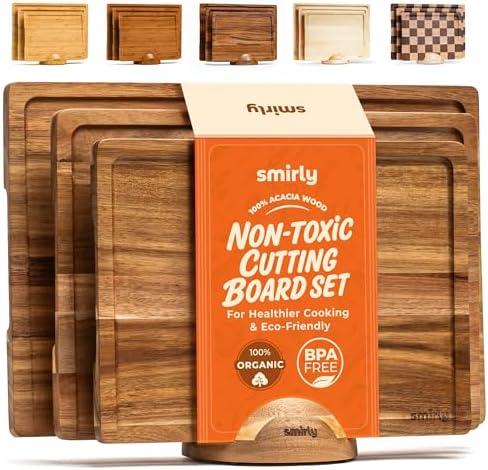 SMIRLY Wood Cutting Boards For Kitchen Meal Prep & Serving, Bamboo Cutting Board Set, Charcuterie Chopping Boards and Wooden Cutting Boards for Kitchen