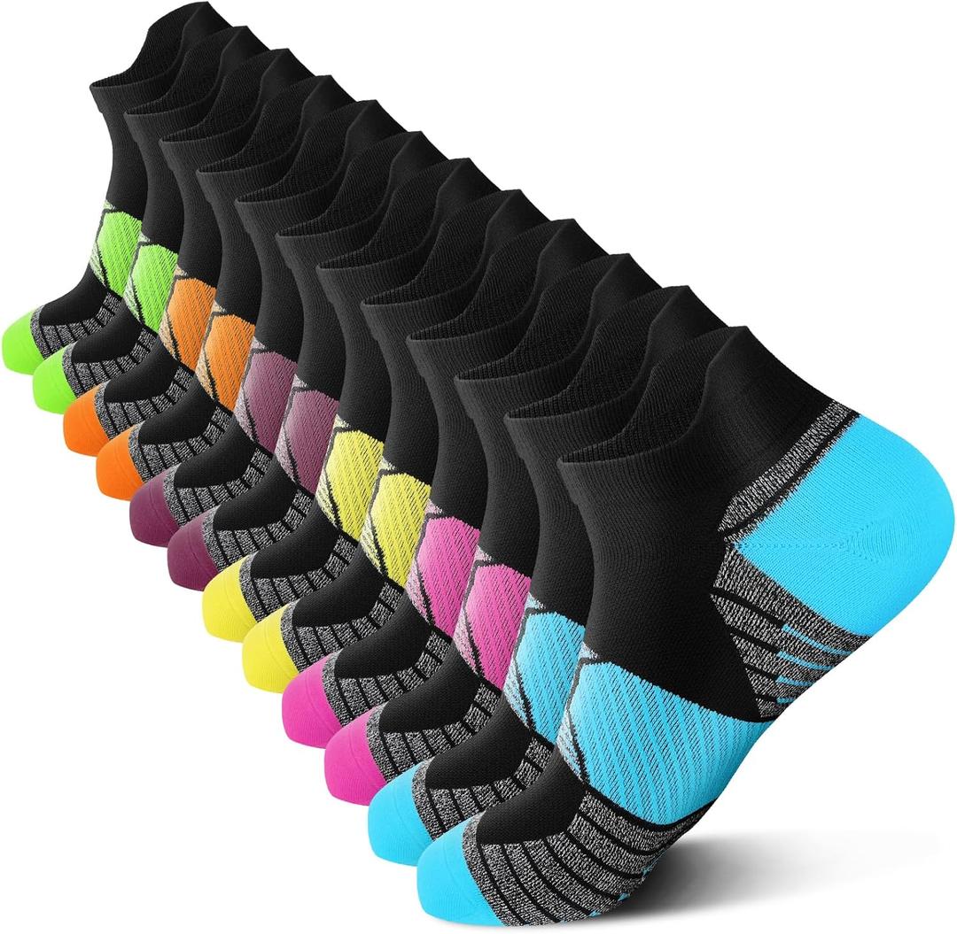 PAPLUS Compression Running Socks Women (6 Pairs), Ankle Athletic Socks Low Cut with Arch Support (Small-Medium, Mix of Colors(6 Pairs))