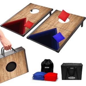 Portable Cornhole Board Set 24"x15", Foldable Wooden Travel Size Corn Hole Game Sets, Incl 2 Boards 8 Canvas Bean Bags, Indoor & Outdoor Lawn Toss Games Activity, for Kids Teens & Adults