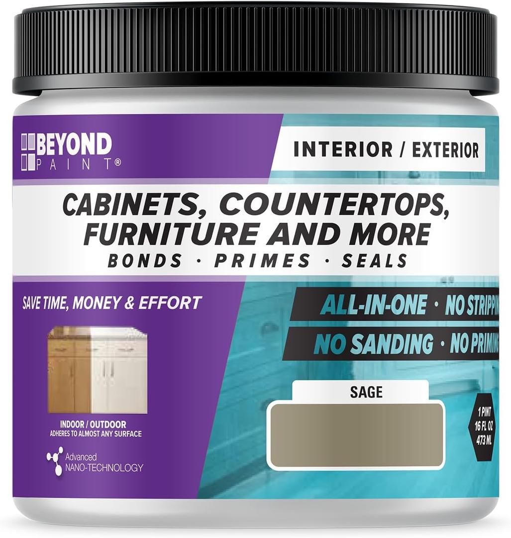 Beyond Paint All-in-One Refinishing Paint, No Sanding, Matte Finish for Cabinets, Countertops, Furniture and Doors, 1 Pint, Sage