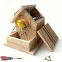 Hanging Bird House for Outside Clearance, Cedar Wooden Bird House to Paint for Finch Bluebird Cardinals, Bird Nest Feeder W/Rain Awning Kit for Outdoor Backyard Courtyard Patio Decor (DIY Detachable)