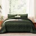 Luxudecor Olive Green Boho Tufted Comforter Set Full Size 3 Pieces Boho Shabby Chic Comforter Farmhouse Embroidery Bedding Set Soft Comforter for All Seasons (Olive Green, 80''x90'')