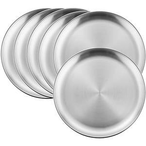 HaWare 6-Piece 18/8 Stainless Steel Plates, Metal 304 Dinner Dishes for Kids Toddlers Children, 10 Inches Feeding Serving Camping Plates, Reusable and Dishwasher Safe