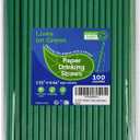 Disposable Paper Straws Solid Green - 7.75'' x 0.24'', 100 Counts - for Drinking, Beverage, Juice, Soda, Bar Supplies
