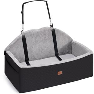 Dog Car Seat, Pet Car Seat for Large Dogs Under 55 lbs or 2 Small Dogs Up to 20 lbs, Detachable Dog Booster with Two Safety Belts, Versatile Pet Sofa Travel Bed