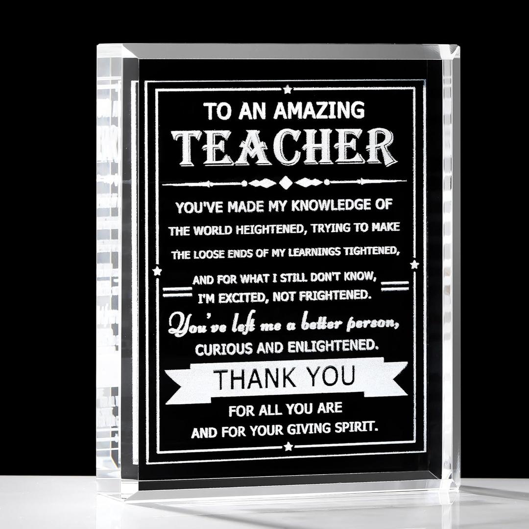 Teacher Appreciation Gifts for Women Men Crystal Thank You Gifts for Teacher from Students Birthday Christmas Retirement Gifts for Teachers Crystal Keepsake Plaque