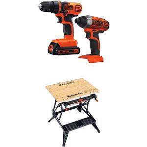 Black & Decker 20V MAX Drill/Driver Impact Combo Kit with BLACK+DECKER WM425-A Portable Project Center and Vise
