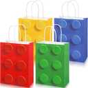Sabary 24 Pieces Building Block Party Favor Gift Bags, Bricks Candy Treat Paper Bags, Gift Goodie Bags with Handle for Building Block Birthday Party Baby Shower Decoration Supplies