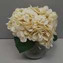 Hollyone Fall Hydrangea Artificial Flowers for Decoration with Glass Vase White Silk Fake Flower Arrangement with Faux Water Autumn Table Centerpiece Vase with Flowers Fall Decorations for Home