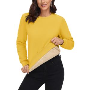 MAGCOMSEN Women's Sherpa Lined Sweatshirts Thermal Casual Crewneck Fleece Pullover Winter Warm Thick Tops (Large, Yellow)