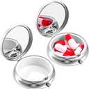 Pill Case, 2Pcs Cute Small Pill Box Portable Travel Medicine Organizer for Purse & Pocket, Waterproof Pills Container Holder for Vitamins, Medication, Fish Oil, Supplements (Silver)
