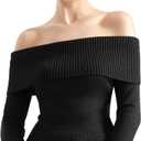 SUUKSESS Women Off Shoulder Sweaters Long Sleeve Ribbed Knit Going Out Fall Tops Blouse (Small, Black)