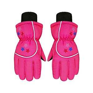 Boao Kids Snow Ski Gloves Winter Waterproof Warm Snowboard Mittens for Girl and Boy(Rose Red,1-3 Years,Star)