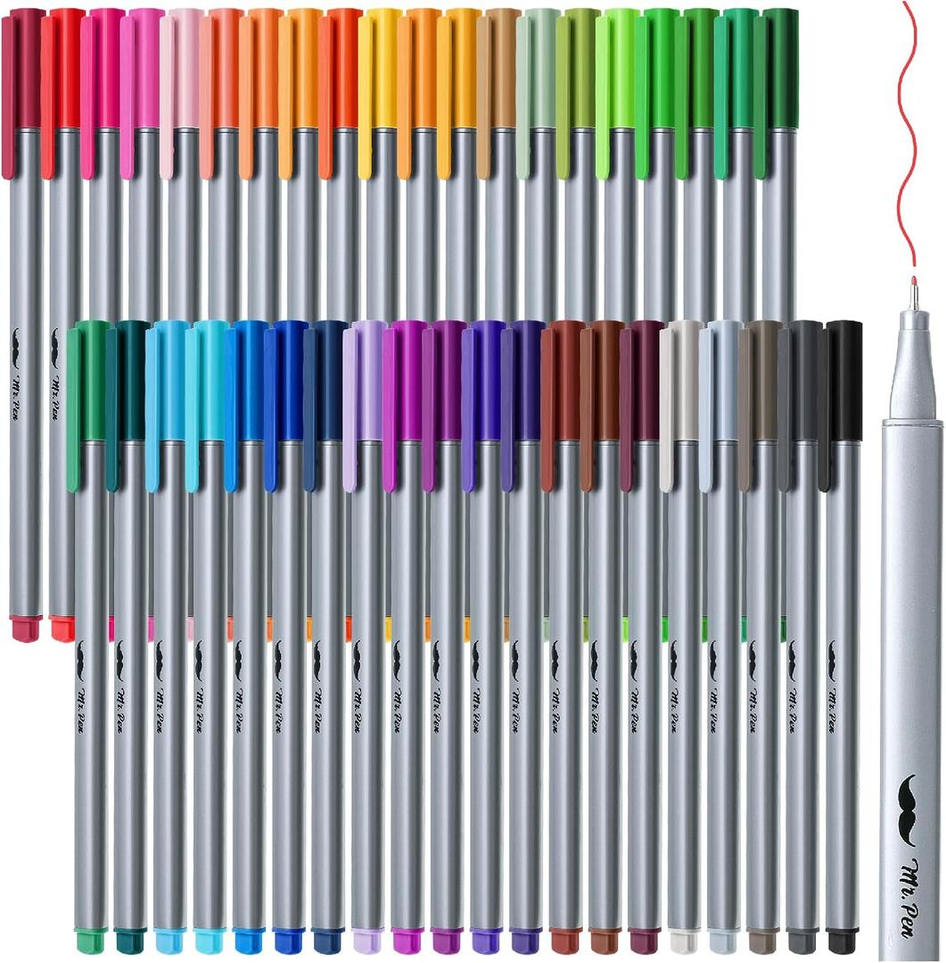 Mr. Pen - 40 Colorful Fineliner Pens (0.4mm), Art & Writing, Smooth Fine Tip Drawing Pens, Fine Line (Assorted Colors)