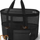 2026 Stylish & Spacious XX-Large Beach Bag for Women Mesh Canvas Tote with Top Zipper, 11 Tall Pockets | 40L+ Spacious