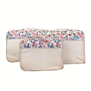 Itzy Ritzy Packing Cubes for Travel  Set of 3 Large Packing Cubes or Travel Organizers; Each Cube Features a Mesh Top, Double Zippers and a Fabric Handle; Large Sizes (Blush Floral)