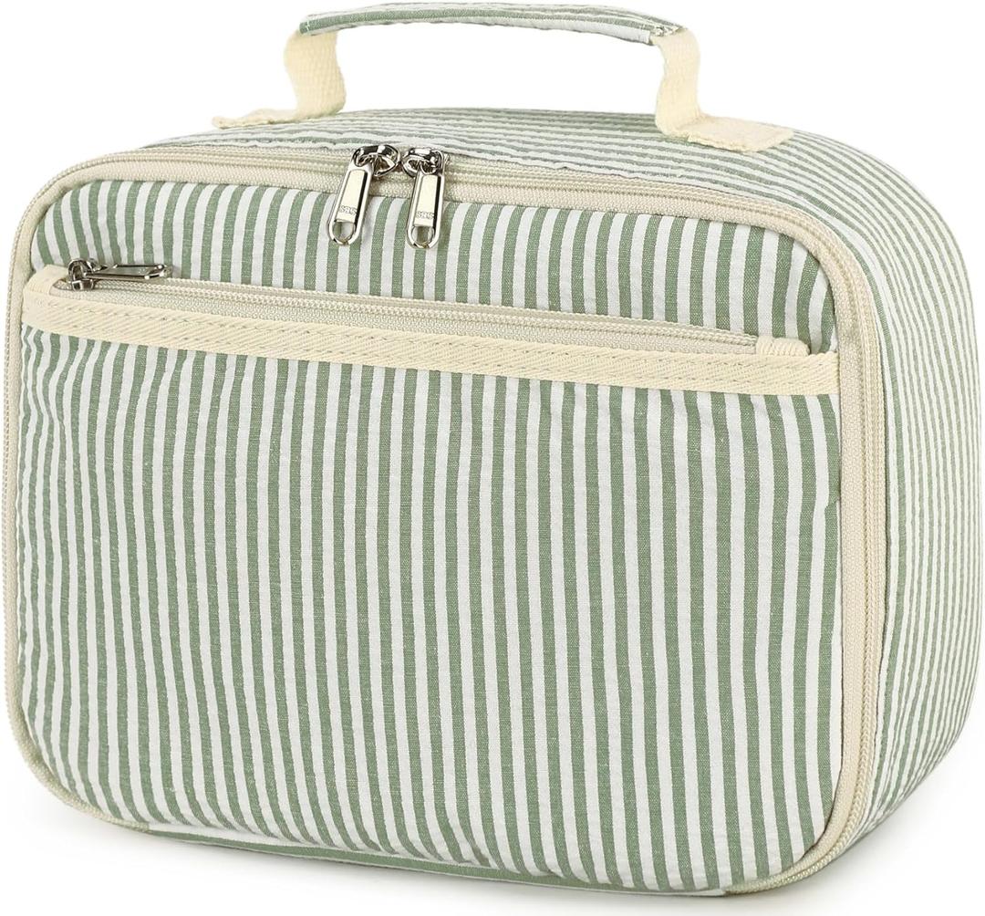 Bluboon Kids Girls Lunch Bag Insulated Lunch Box for school Corduroy Lunch Cooler Organizer School Kids Lunch Tote (Stripes green)
