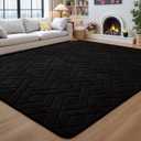 Flagover 5x7 Black Washable Area Rug for Bedroom Living Room, Modern Geometric Shag Non-Slip Rugs, Fluffy Plush Soft Memory Foam Carpet for Kids Boys Room Nursery