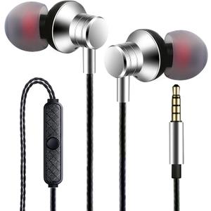 Wired Earbuds Headphones with Microphone Stereo Bass Earphones Noise Isolation in-Ear Headset Compatible with All Smartphones Tablets iPod IPad MP3 Player That with 3.5 mm Interface(Silver)