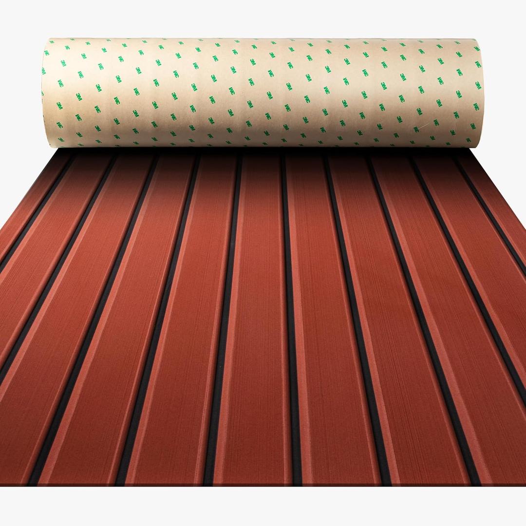 Boat Flooring - EVA Foam Boat Decking - Self-Adhesive Marine Mat Faux Teak Marine Carpet for Boats RV Yacht Kayak 86.6"x43.3"/21.7" (Dark Brown With Black Lines)