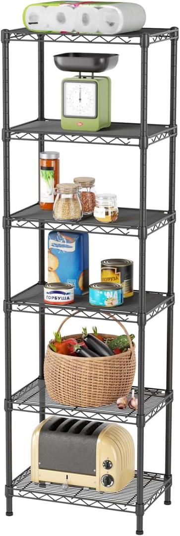 SINGAYE 6 Shelves Bathroom Organizers and Storage Shelf Wire Closet Metal Pantry Kitchen Small Garage Shelving Unit Laundry Room Organization Home Tall Rack Balck 10" D x 16" W x 60H (Black)