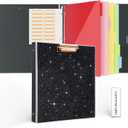 3 Ring Binder 1 Inch, Cute for Letter Size with 5 Color Tab Dividers and Low Profile Clipboards, Glitter 2 Interior Pockets, Trapper Keeper Recipe Binders, Black, T1035